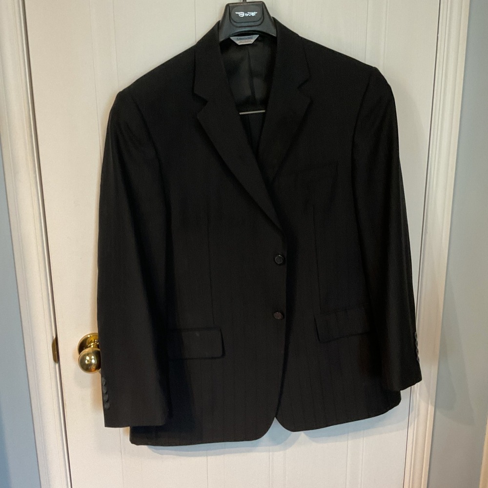 Joseph & Feiss Suit Mens 42 Short Black Excellent Traveller Wool Blend Pleated